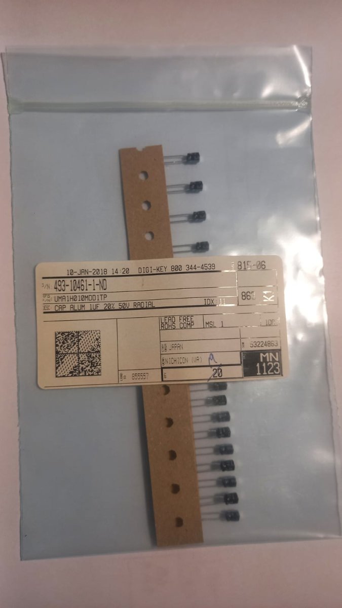 Pack 19 units - 1 µF 50 V Aluminum Electrolytic Capacitors Radial, Can 2000 Hrs @ 85°C DK493-10461-3-ND